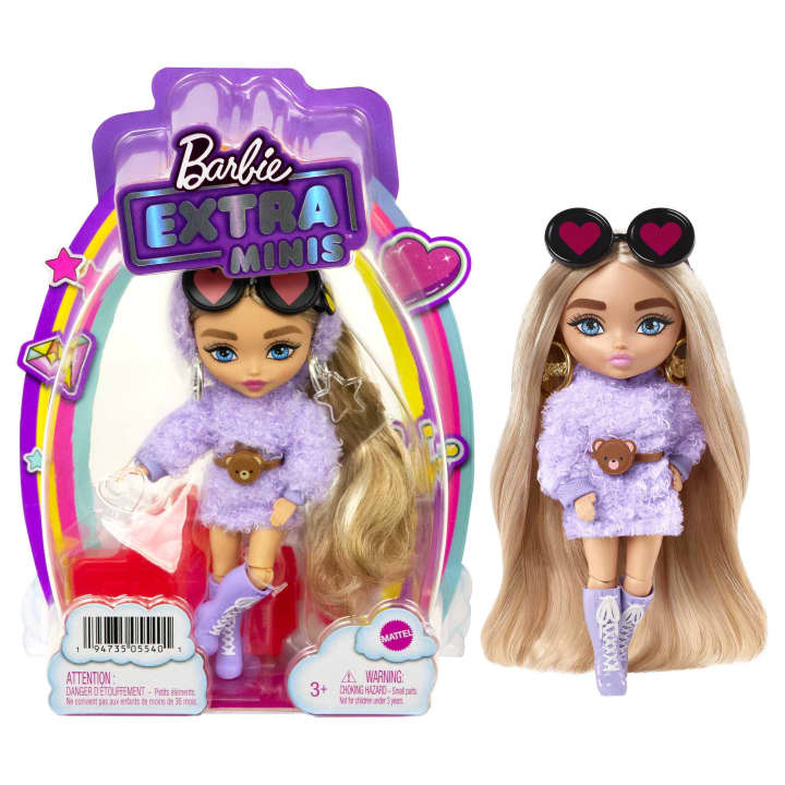 Barbie Extra Mini Doll lelle Blonde Pigtails Purple Hoodie HGP66