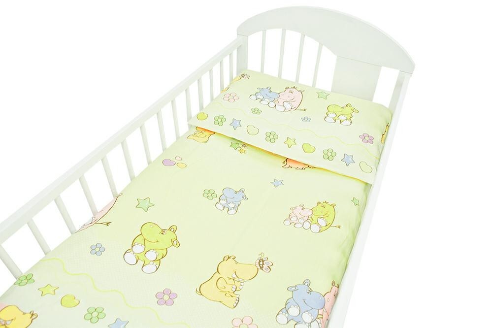 Bērnu gultas veļa: 2 daļas virspalags + spilvendrāna Ankras HIPPO green K-2t135