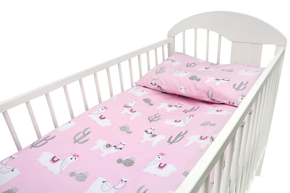 Bērnu gultas veļa: 2 daļas virspalags + spilvendrāna Ankras LAMA pink K-2