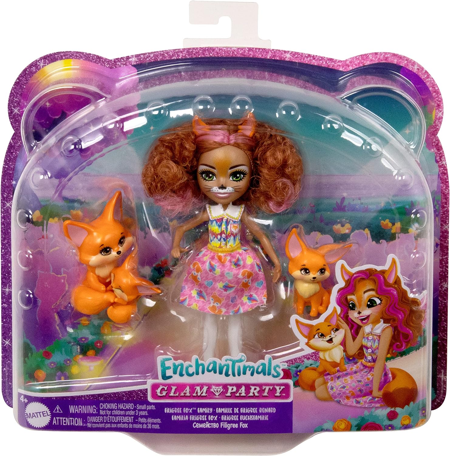 Mattel Enchantimals Glam Party Fennec Fox Family HNT60 Lelle ar dzīvnieku