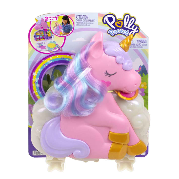 Polly Pocket Rainbow Unicorn Salon +20 surprises HKV51 Bērnu soma Vienradzis
