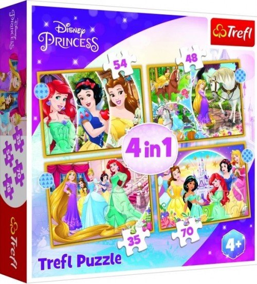 Puzzle Disneja Princeses 4in1 35/48/54/70 gb. 4+ TREFL Princess T34385