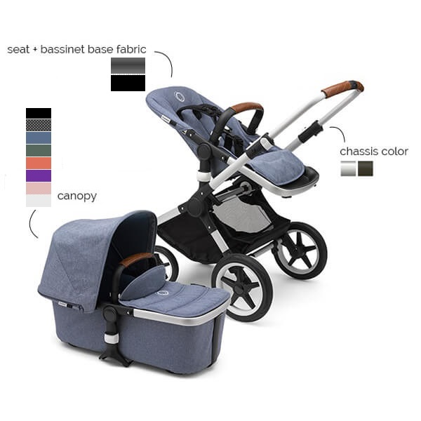 Bugaboo Fox 5 Grey Melange Bērnu rati 2in1 Black Rāmis + Jumts Stormy Blue