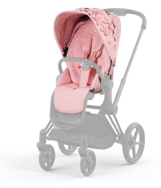 Cybex e-Priam Pale Blush Simply Flowers Matt black frame Прогулочная коляска