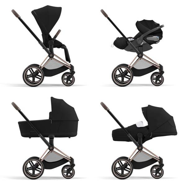Cybex e-Priam Pale Blush Simply Flowers Matt black frame Прогулочная коляска