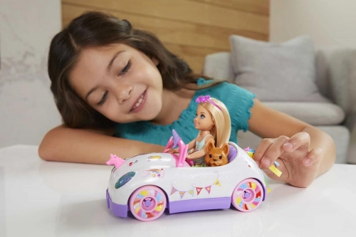 Barbie Club Chelsea Rainbow Unicorn Car & Puppy Lelle + Mašīna kabriolets
