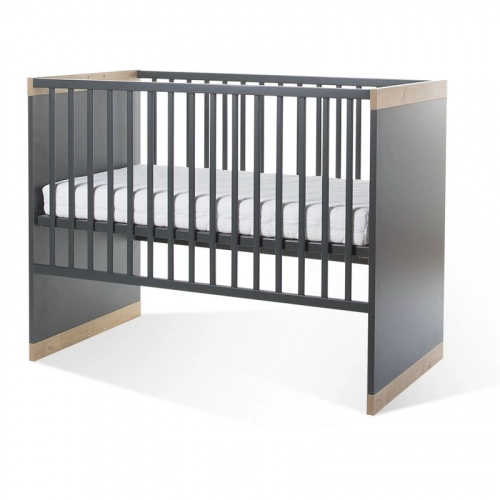 Bērnu gulta-transformeris CHILDHOME Paris Dark Oak Anthra Baby Cot + Slats + Rails