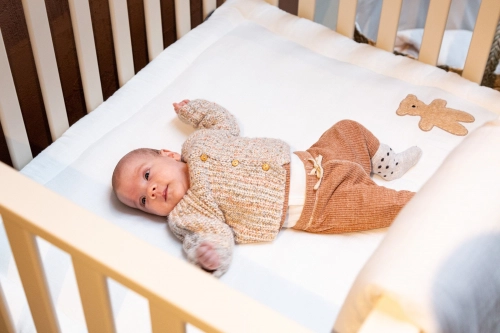 Bērnu matracis manēžai Divpusējs Childhome Teddy Jersey Melange Beige / Muslin