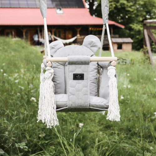 Bērnu šūpoles Natilu Swing Quilted Bear Grey