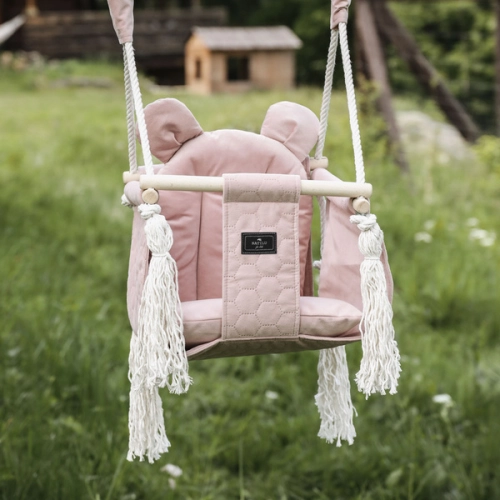 Bērnu šūpoles Natilu Swing Quilted Bear Pink