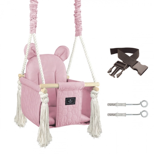 Bērnu šūpoles Natilu Swing Quilted Bear Pink