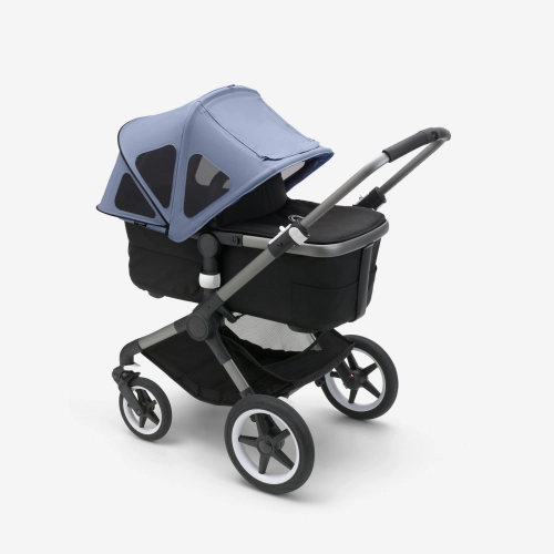 Bugaboo Fox 5 Grey Melange Bērnu rati 2in1 Grafīta rāmis + Jumts Breezy Seaside Blue
