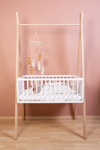 Childhome TIPI 2in1 White Natural Bērnu Šūpulis 50x90 + Drēbju pakaramais