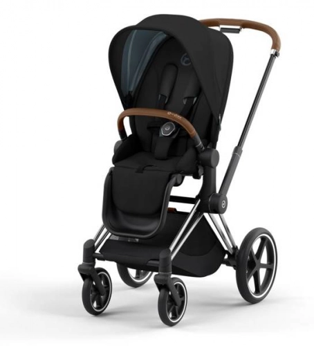Cybex e-Priam Deep Black Chrome brown frame Bērnu rati 4in1