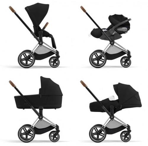 Cybex e-Priam Deep Black Chrome brown frame Прогулочная коляска