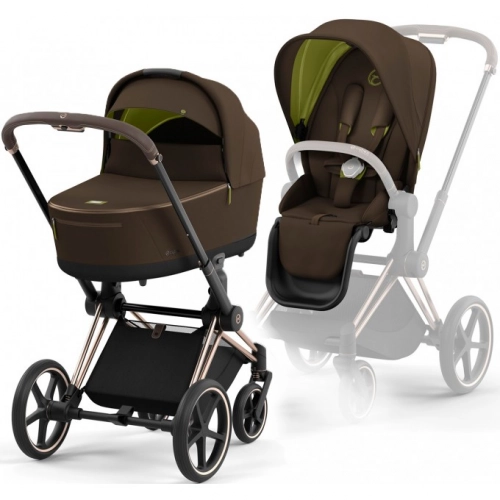 Cybex e-Priam Khaki Brown Rosegold frame Детская коляска 4 в 1