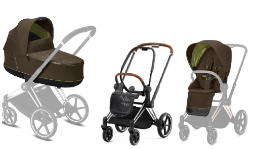 Cybex e-Priam Khaki Green Chrome brown frame Детская коляска 2 в 1