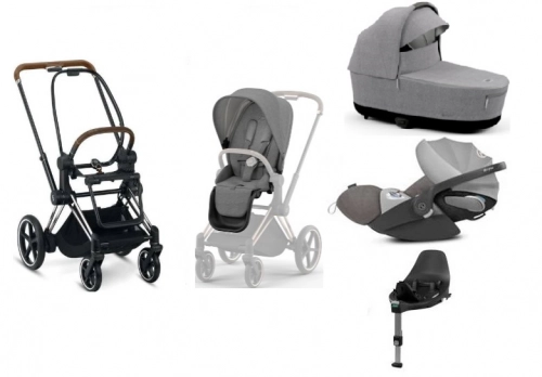 Cybex e-Priam Manhattan Grey Plus Chrome brown frame Bērnu rati 4in1