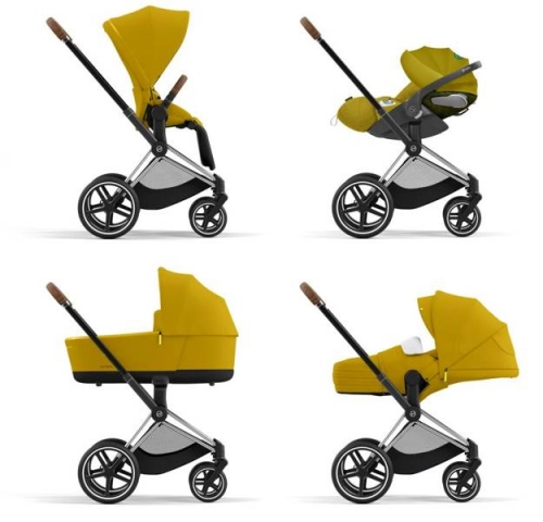 Cybex e-Priam Mustard Yellow Chrome brown frame Bērnu rati 4in1