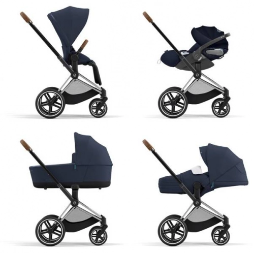Cybex e-Priam Nautical Blue Chrome brown frame Bērnu rati 4in1