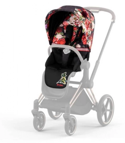 Cybex e-Priam Spring Blossom Dark Chrome black frame Pastaigu rati