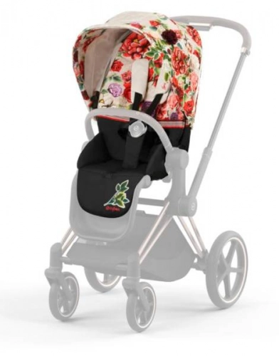 Cybex e-Priam Spring Blossom Light Chrome black frame Pastaigu rati