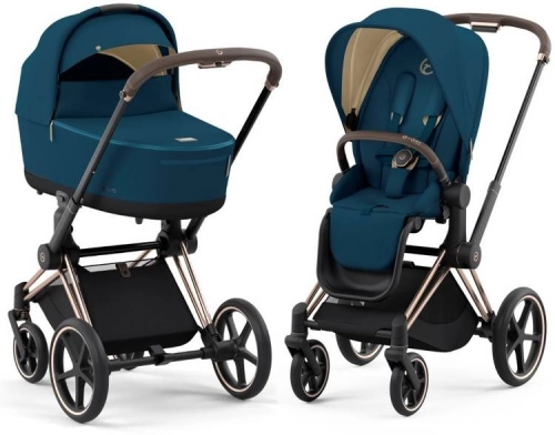 Cybex Priam 4.0 + Cloud Z2 I-size Gold rose frame Mountain Blue Bērnu rati 3in1