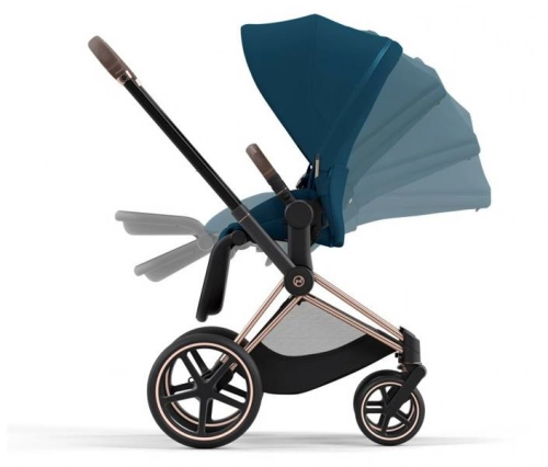 Cybex Priam 4.0 Mountain Blue + Gold rose frame Pastaigu rati