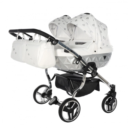Junama Glow Duo 03 White Silver Dvīņu rati 3in1