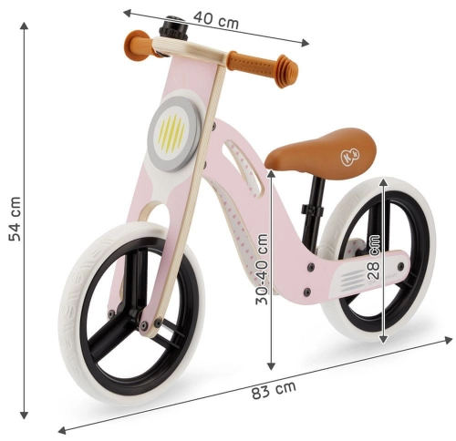 KinderKraft Balance Bike Uniq Pink Bērnu skrējritenis ar koka rāmi