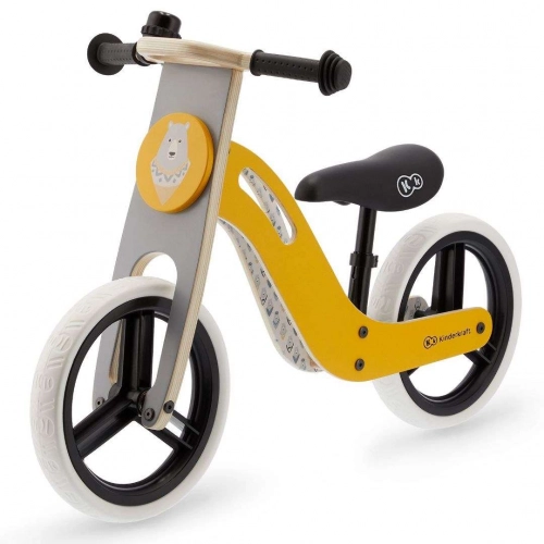 KinderKraft Balance Bike Uniq Honey Bērnu skrējritenis ar koka rāmi