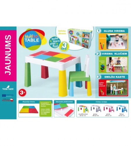 Bērnu galds un krēsliņš MULTIFUN pink TegaBaby MF-001