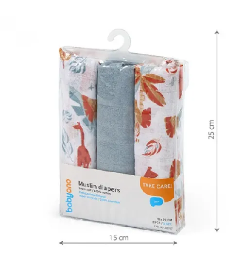 Autiņu komplekts Muslīns 3 gb. BabyOno SUPER SOFT 348/07