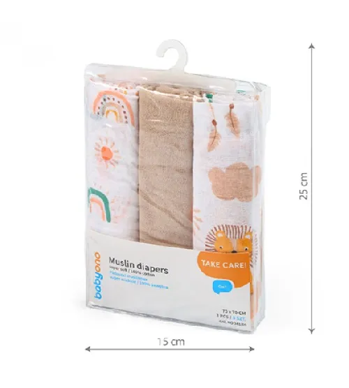Autiņu komplekts Muslīns 3 gb. BabyOno SUPER SOFT 348/08