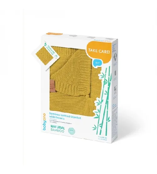 Bērnu adīta bambusa sedziņa - plediņš ar bārkstīm BabyOno 546/03 ochre