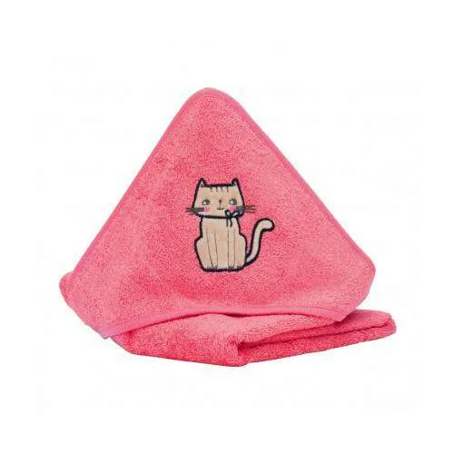 Bērnu dvielis ar kapuci 75x75 сm + Mazgāšanas cimdiņš Fillikid Cat Coral Red