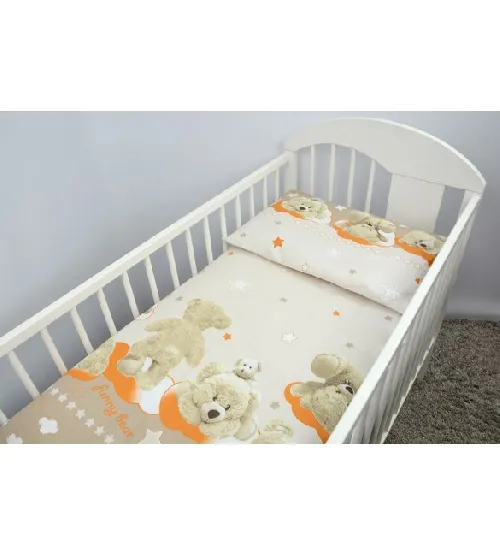 Bērnu gultas veļa: 2 daļas virspalags+spilvendrāna ANKRAS FUNNY BEAR K-2 beige ANKR-FB-BE.K2