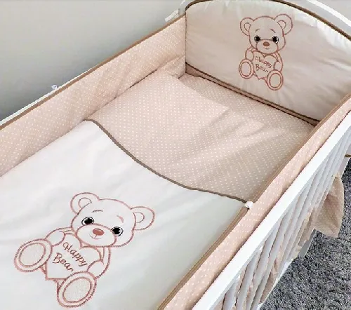 Bērnu gultas veļa: 2 daļas virspalags+spilvendrāna Ankras HAPPY HAPPY BEAR beige K-2