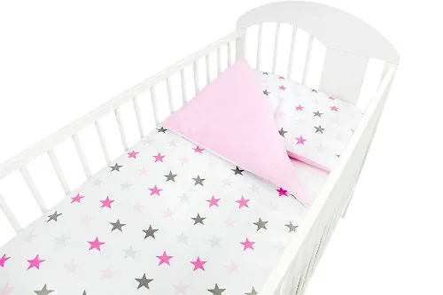 Bērnu gultas veļa: 2 daļas virspalags + spilvendrāna Ankras STARS-DUO pink K-2