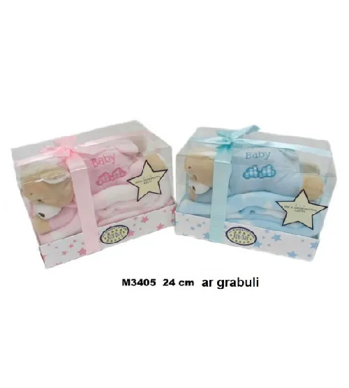Bērnu plediņš + rotaļlieta ar grabuli Lācis SUN DAY M3405