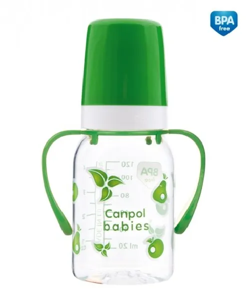Bērnu pudele ar rokturiem 120ml Canpol Animals 821