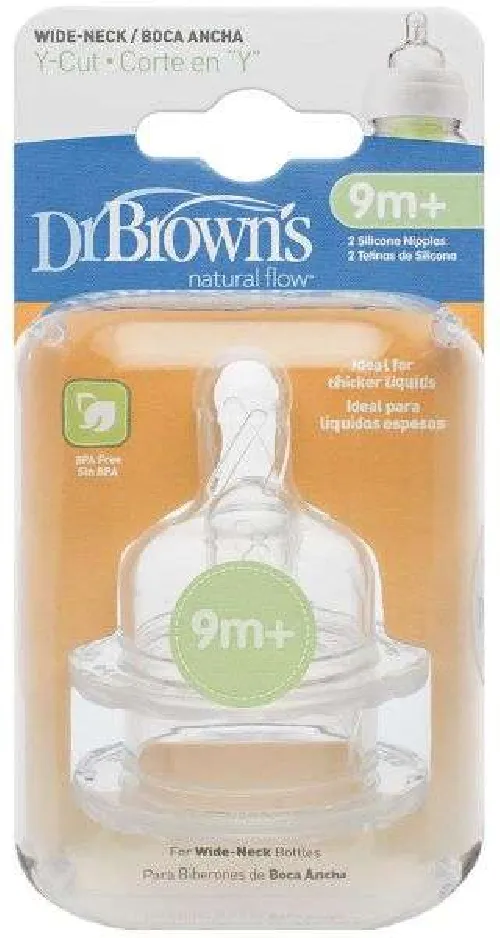 Dr.Browns Y-Cut Knupīši pudelītēm ar platu kakliņu, paredzēti biezām sulām un biezeņiem no 9+ (2 gab.)