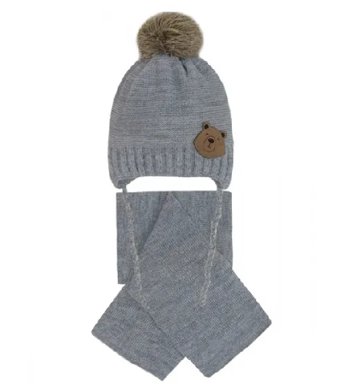 Komplekts Bērnu Cepure + Šalle BEAR Grey 46-409