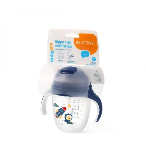 Krūzīte ar salmiņu 240 ml BabyOno 1464/01 blue