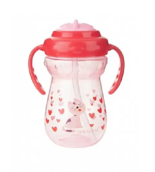 Krūzīte ar salmiņu 360 ml AKUKU red A0269