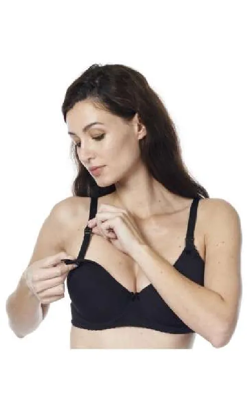 La Bebe Lingerie Basic Bio Cotton Black Grūtnieču/barošanas krūšturis ar atpogājamu lencīti
