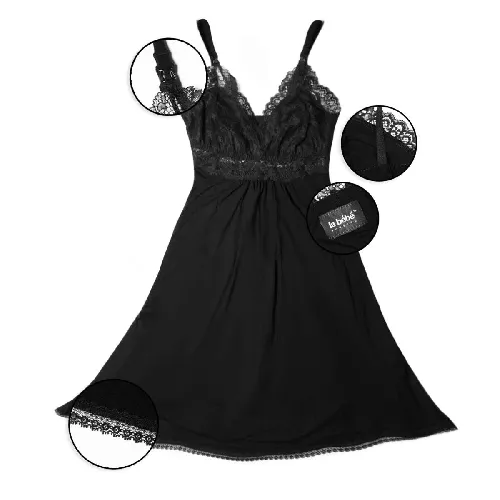 La Bebe Nursing Cotton Eva Black Grūtnieču barošanas naktskrekls Melns ar mežģīnēm
