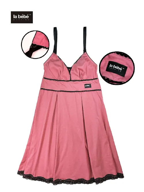La Bebe Nursing Cotton Mia Pink Grūtnieču barošanas naktskrekls ar mežģīnēm