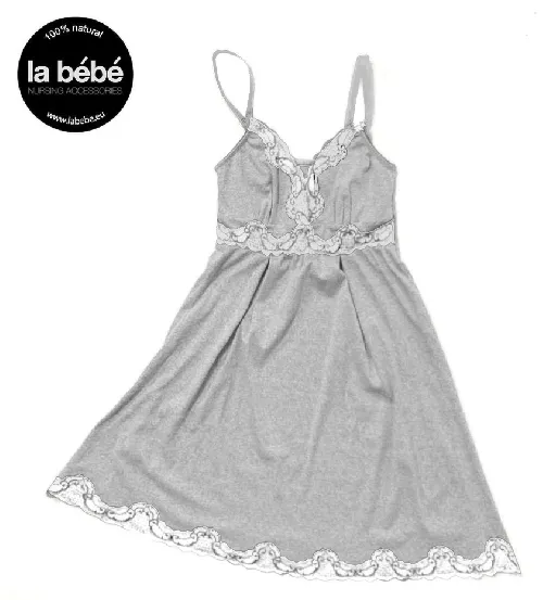 La Bebe Nursing Eclipse Cotton Grey Grūtnieču barošanas naktskrekls ar mežģīnēm