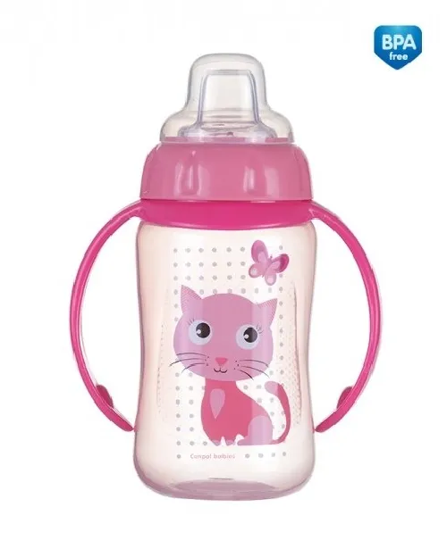 Mācību krūze Canpol CUTE ANIMALS ar silikona uzgali 56/512 pink